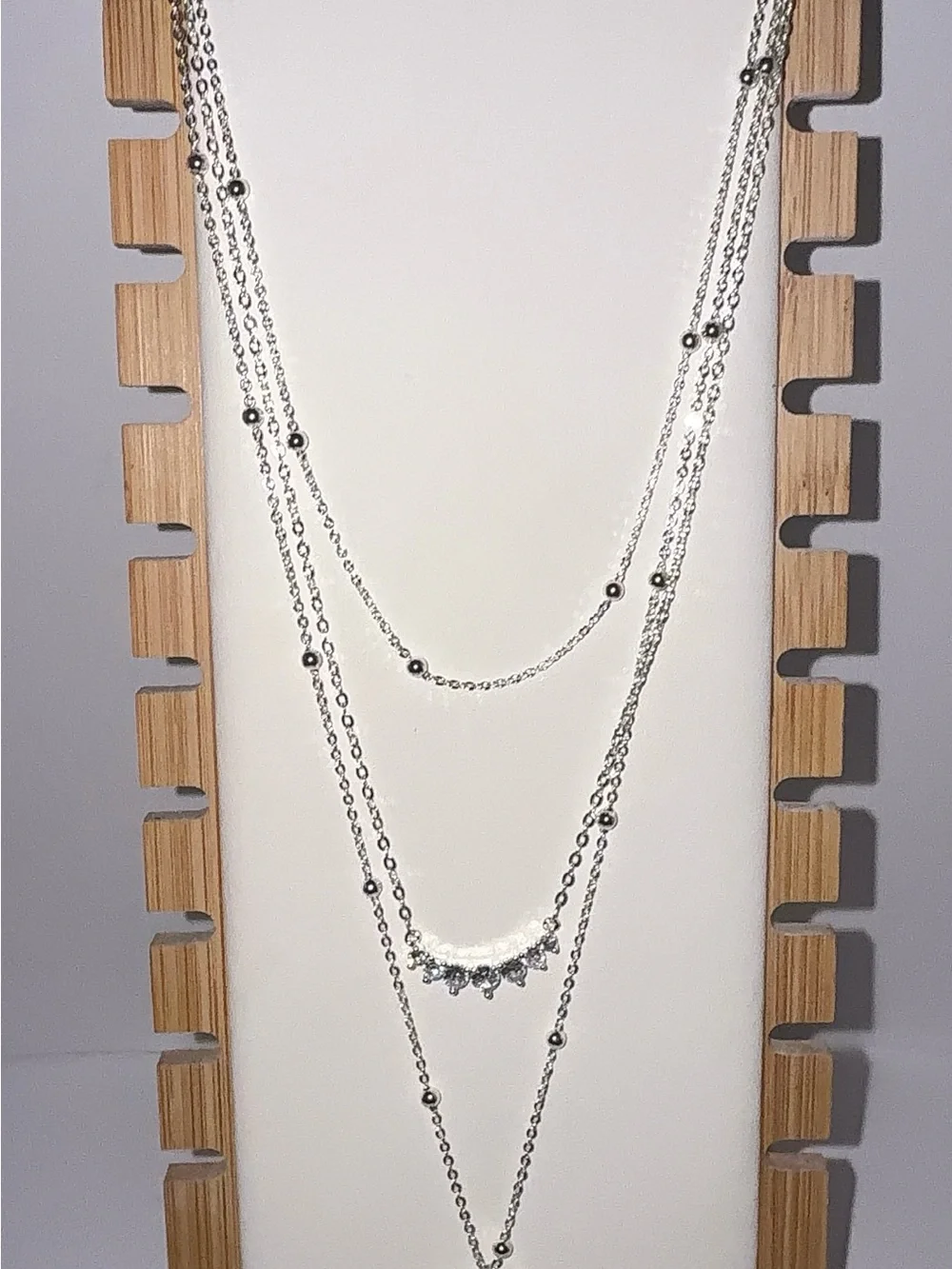 14K Gold Silver Plated Layered Necklace Set | CZ Disc & Beaded Chain